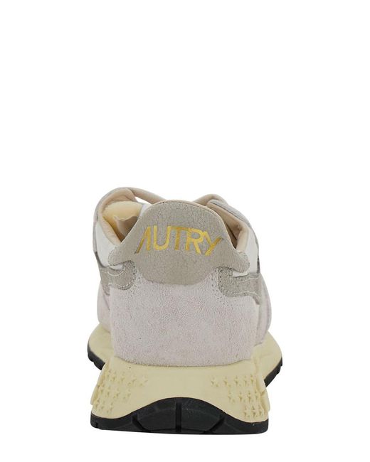 Autry White 'reelwind' Grey Low Top Sneakers With Logo Patch In Leather And Suede Woman