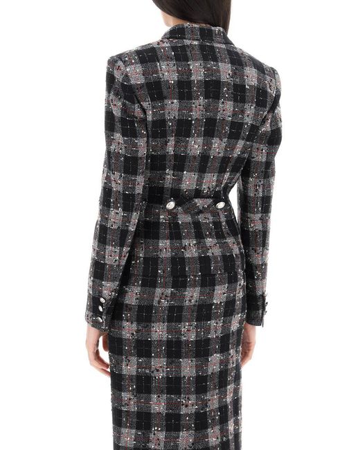 Alessandra Rich Black Single-breasted Jacket In Boucle' Fabric With Check Motif