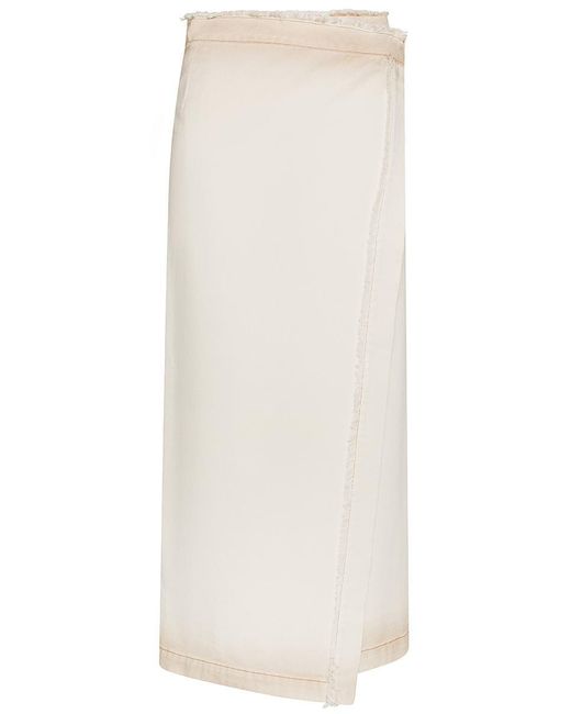 MSGM White Long Denim Wrap Skirt With Contrasting Edges