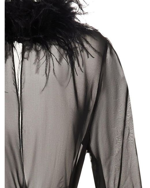Oseree Black Feather Silk Dressing Gown