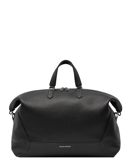 Alexander McQueen Black Leather Closure With Zip Travel Bags for men