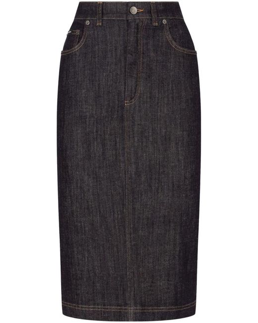 Dolce & Gabbana Black Blue Denim Midi Skirt