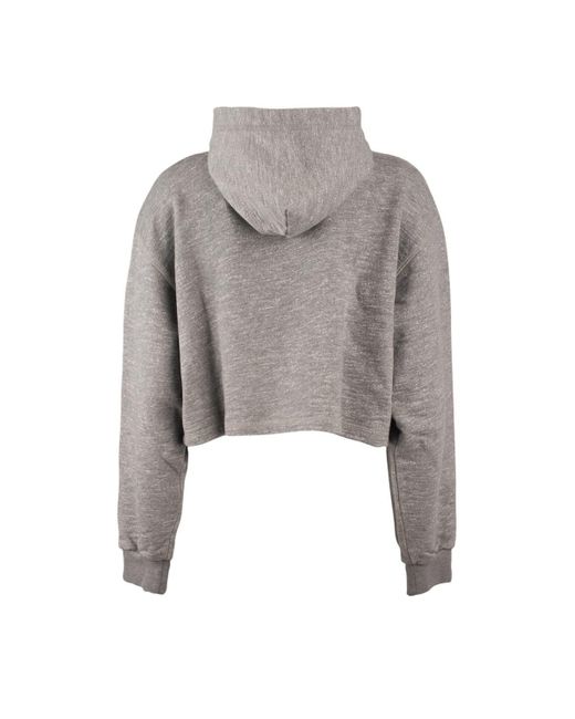 Autry Gray Melange Cropped Cotton Jersey Hoodie