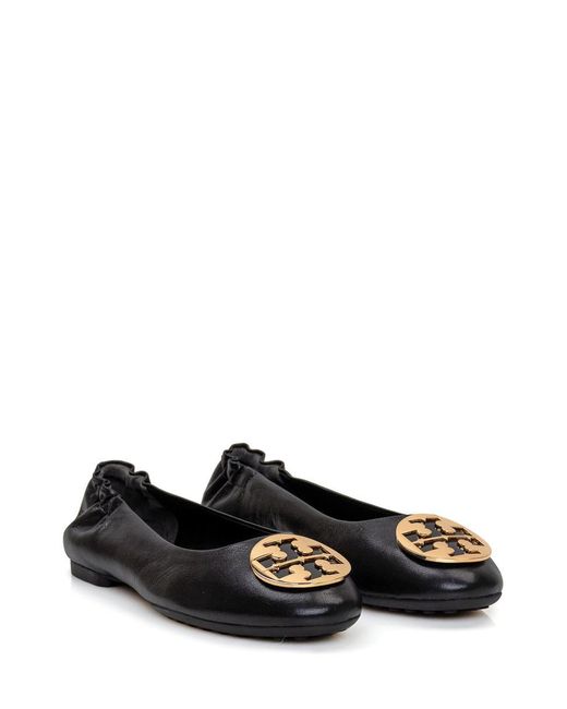 Tory Burch Balletina New Logo In Black Leather
