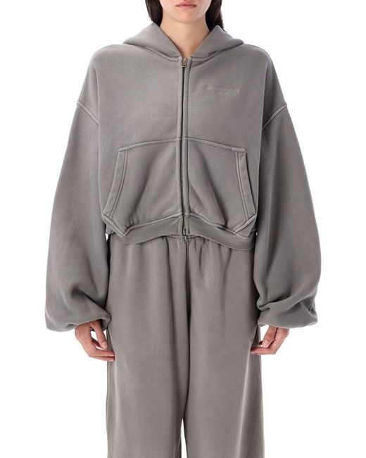 Alexander Wang Gray Oversized Cropped Zip-Up Hoodie