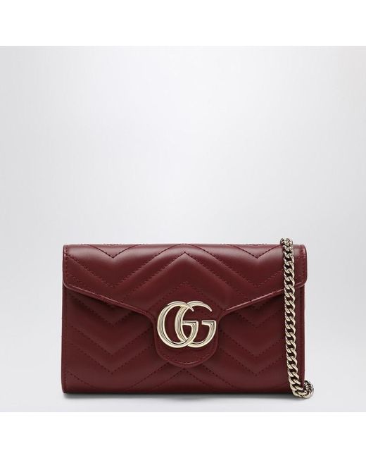Gucci Red Gg Marmont Wallet Anchor With Chain