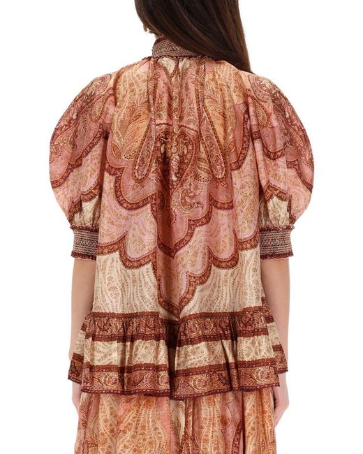 Zimmermann Pink "Wanderlust" Ruffle Blouse