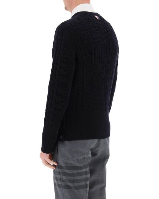 Thom Browne Blue Cable Wool Sweater With Rwb Detail for men