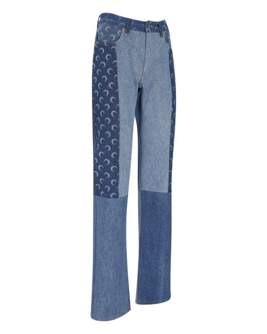 MARINE SERRE Blue Patchwork Straight Jeans