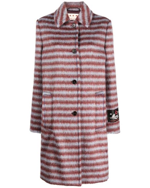 Marni Red Brushed Striped Single-breasted Coat