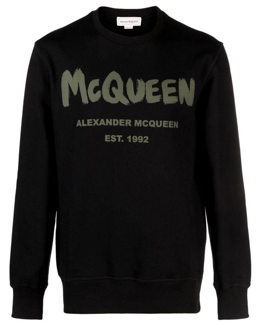 Alexander McQueen Black Graffiti Logo-print Cotton-jersey Sweatshirt X for men