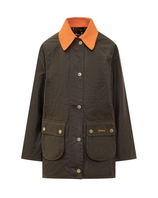 Barbour Green Waxed Jacket With Contrast Collar