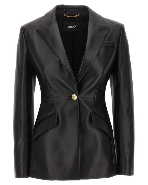 Versace Black Single-breasted Leather Blazer Jackets