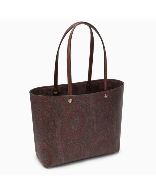 Etro Brown Paisley Shopping Bag In Coated Canvas