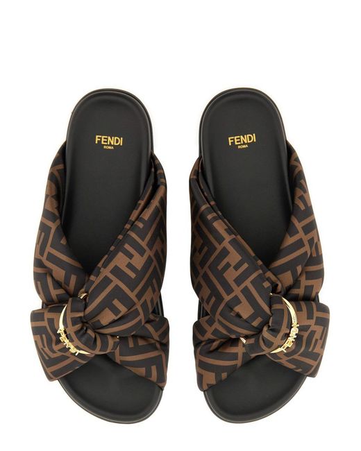 Fendi Brown Slide Sandal "Feel"