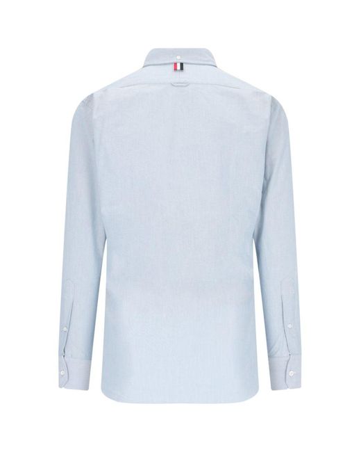Thom Browne Blue Button-Down Collar Cotton Shirt for men