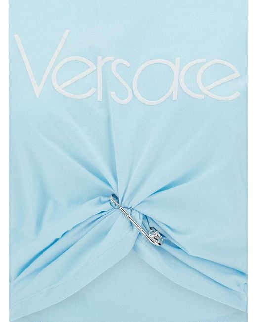Versace Blue Cropped T-Shirt With Print