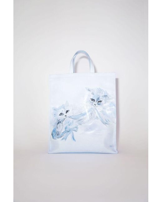 Acne Blue Logo Shopper Ns Kilimnik Cat Print Printed Logo Tote Bag