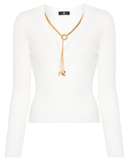 Elisabetta Franchi White Sweater With Necklace