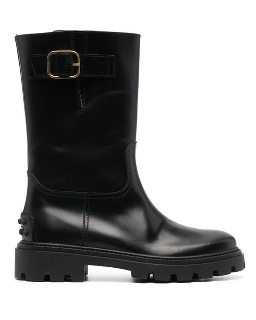 Tod's Black Biker Boots In Leather