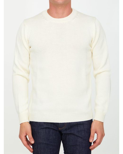 Roberto Collina White Cream Merino Wool Sweater for men