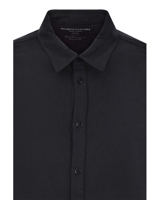 Majestic Filatures Blue Long-sleeved Shirt In Lyocell And Cotton for men