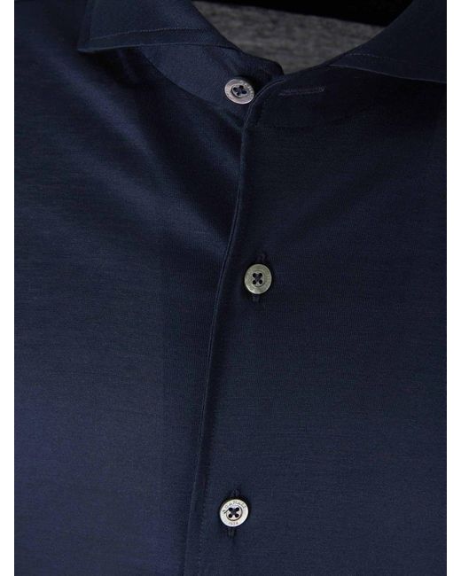 Canali Blue Cotton Knit Shirt for men