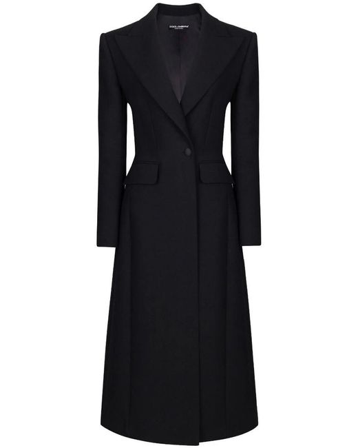 Dolce & Gabbana Black Long Single-Breasted Wool Cady Coat