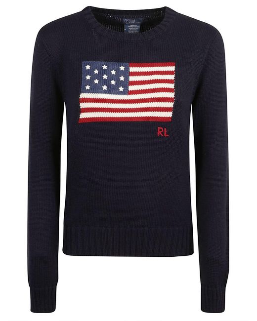 Ralph Lauren Blue Cotton Sweater With Flag Intarsia