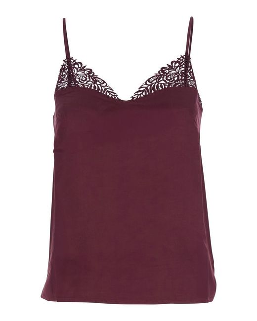 Twinset Purple Bordeaux Top With Thin Strap And Logo Plaque On The Back