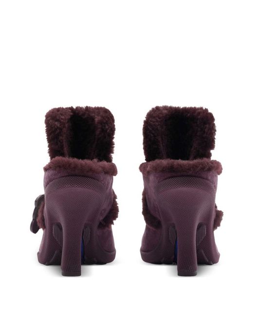 Burberry Purple Suede-shearling Highland Mules 90