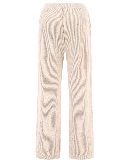 Brunello Cucinelli Natural Sequin-Embellished Ribbed Trousers