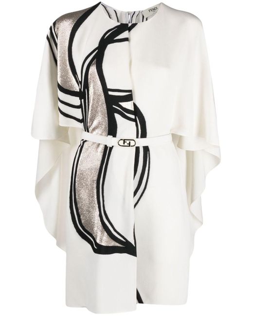 Fendi White Abstract-print Cape Dress
