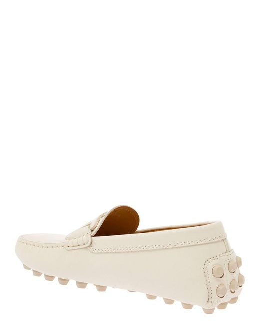 Tod's Natural 'gommino Bubble' Loafers With Tonal Chain Detail In Leather Woman