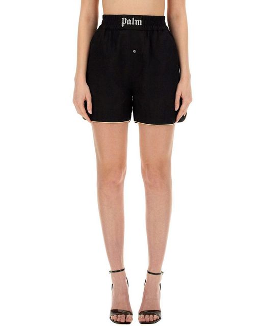Palm Angels Black Shorts With Logo
