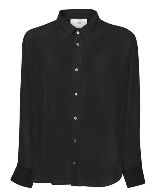 AMI Black Sheer Shirt With Classic Collar for men