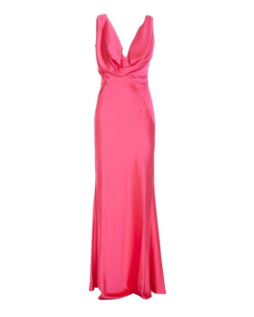 Pinko Pink Long Hammered Satin Dress
