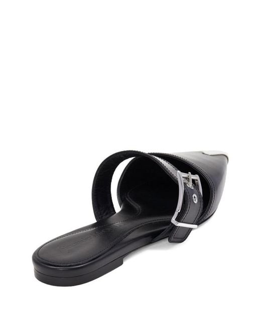 Alexander McQueen Black Buckled Leather Mules