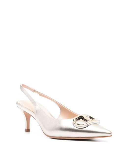 Twinset Natural Metallic Slingback Pumps With Oval D Logo Plaque On The Front