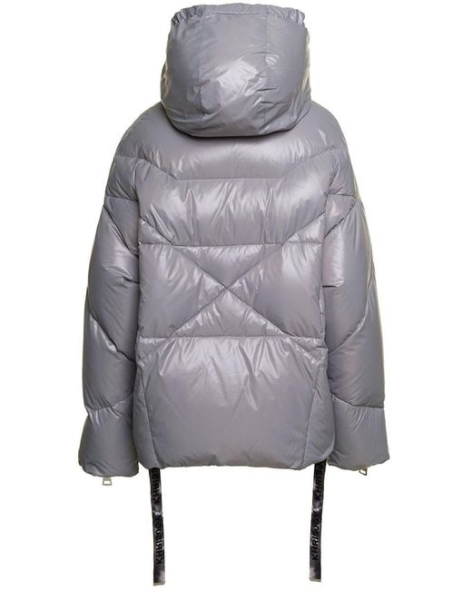 Khrisjoy Gray Grey 'puff Khris Iconic' Oversized Down Jacket With Hood In Polyester Woman