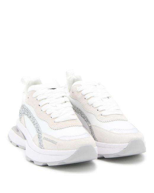 DSquared² White Ivory, Beige And Silver-tone Suede Sneakers