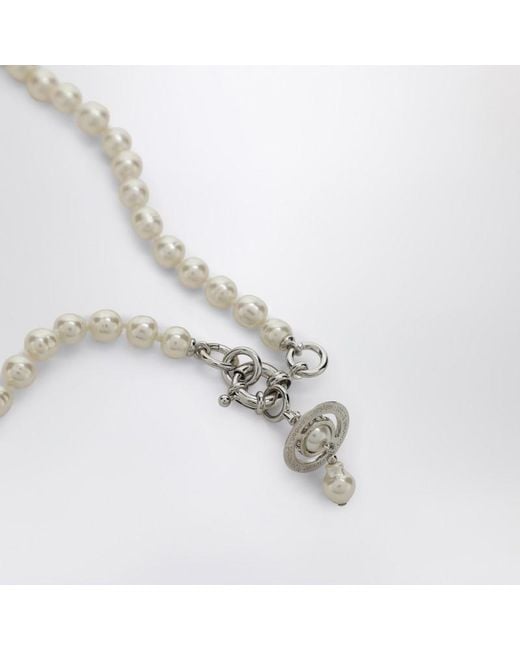 Vivienne Westwood Metallic Aleksa Pearl Necklace With Platinum Finish