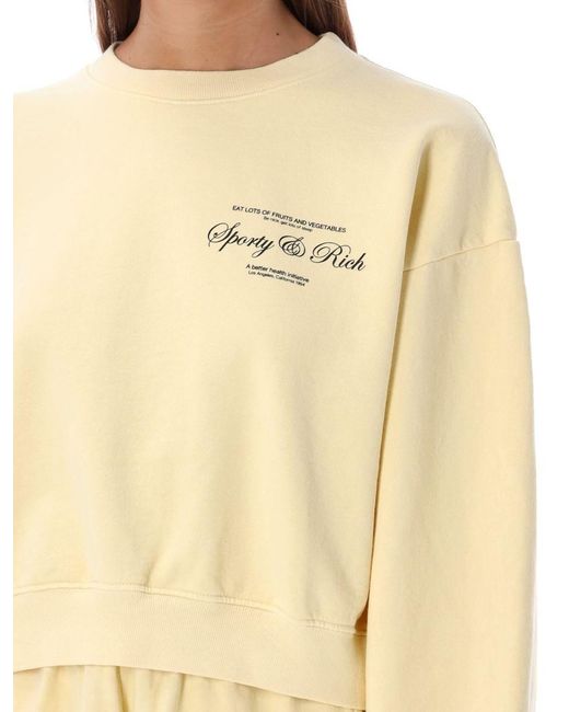 Sporty & Rich Script Logo Cropped Crewneck in Natural