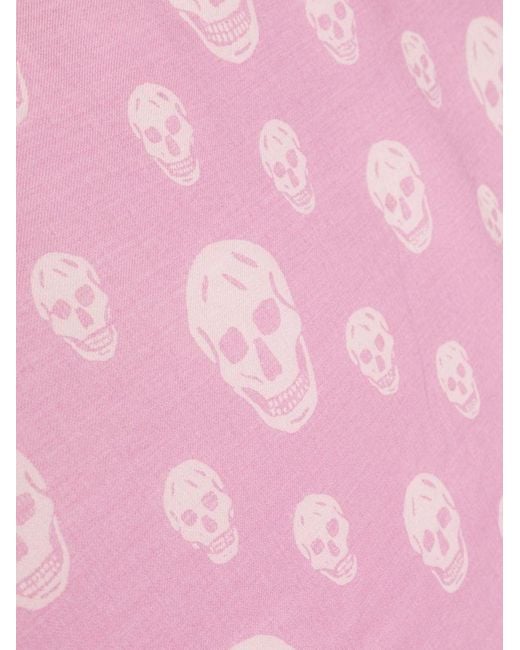 Alexander McQueen Pink Fringed Wool Skull Print Scarf