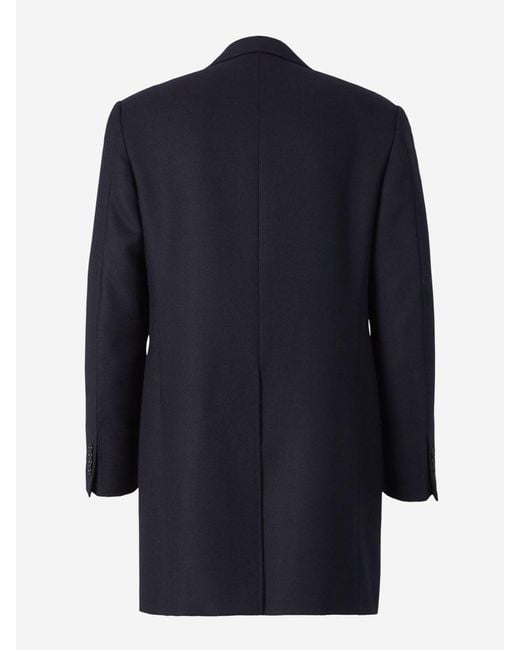 Canali Blue Herringbone Wool Coat for men