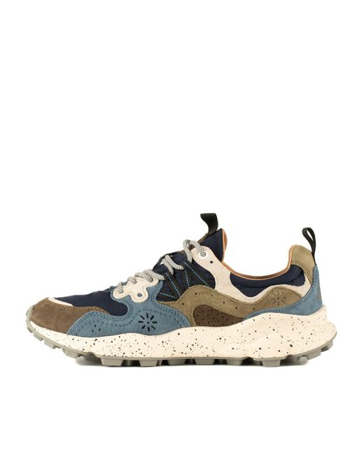 Flower Mountain Yamano 3 Sneakers In Suede And Nylon Mud Blue And Blue for men