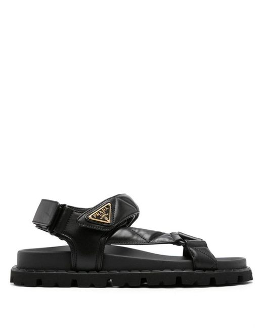 Prada Black Triangle-logo Quilted Sandals