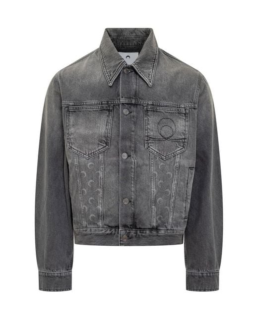 MARINE SERRE Gray Marine Grey Denim Jacket Greenhouses With Lunar Patterning for men