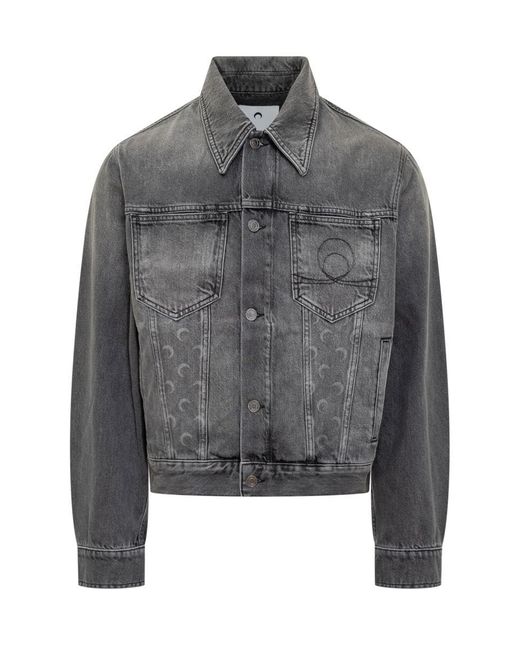 MARINE SERRE Gray Marine Grey Denim Jacket Greenhouses With Lunar Patterning for men