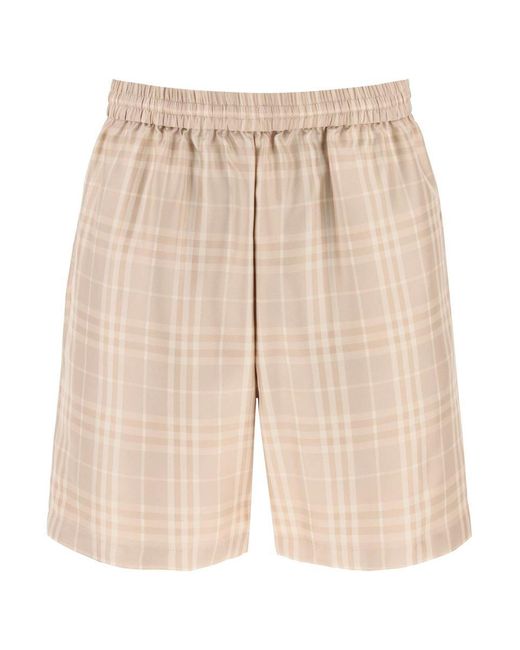 Burberry Natural Tartan Silk Shorts for men